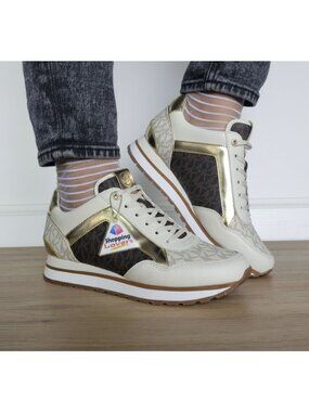 ❤️MK MADDY Women's Trainer Sneaker 7 Monogram Gold Brown Casual Lifestyle Shoes